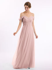 Hors De l'Épaule Col En Cœur Tulle Robe Rose Poudré