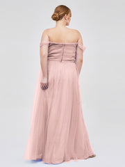 Hors De l'Épaule Col En Cœur Tulle Robe Rose Poudré