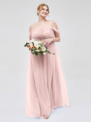 Hors De l'Épaule Col En Cœur Tulle Robe Rose Poudré Grande Taille