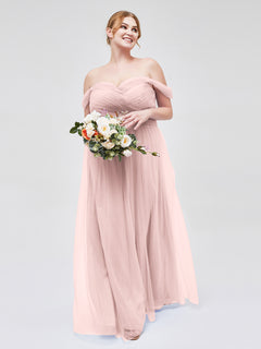 Hors De l'Épaule Col En Cœur Tulle Robe Rose Poudré Grande Taille