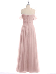 Hors De l'Épaule Col En Cœur Tulle Robe Rose Poudré