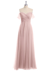 Hors De l'Épaule Col En Cœur Tulle Robe Rose Poudré
