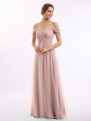 Hors De l'Épaule Col En Cœur Tulle Robe Rose Poudré