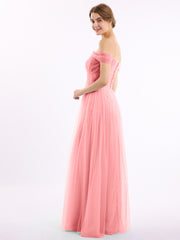 Hors De l'Épaule Col En Cœur Tulle Robe Flamant