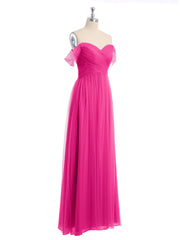 Hors De l'Épaule Col En Cœur Tulle Robe Fuchsia