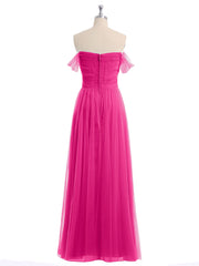 Hors De l'Épaule Col En Cœur Tulle Robe Fuchsia
