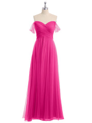 Hors De l'Épaule Col En Cœur Tulle Robe Fuchsia