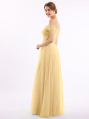 Hors De l'Épaule Col En Cœur Tulle Robe Or