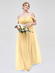 Hors De l'Épaule Col En Cœur Tulle Robe Or