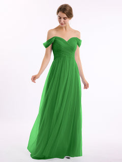 Hors De l'Épaule Col En Cœur Tulle Robe Vert