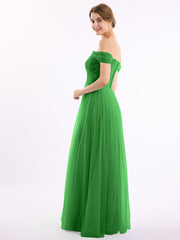 Hors De l'Épaule Col En Cœur Tulle Robe Vert