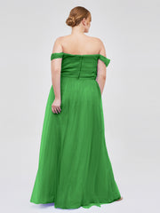 Hors De l'Épaule Col En Cœur Tulle Robe Vert