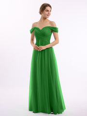 Hors De l'Épaule Col En Cœur Tulle Robe Vert