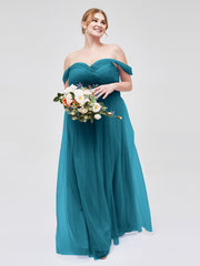 Hors De l'Épaule Col En Cœur Tulle Robe Bleu Encre