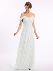 Hors De l'Épaule Col En Cœur Tulle Robe Ivoire