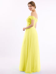 Hors De l'Épaule Col En Cœur Tulle Robe Citron