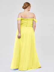 Hors De l'Épaule Col En Cœur Tulle Robe Citron