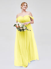 Hors De l'Épaule Col En Cœur Tulle Robe Citron