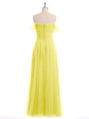 Hors De l'Épaule Col En Cœur Tulle Robe Citron