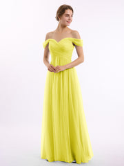 Hors De l'Épaule Col En Cœur Tulle Robe Citron