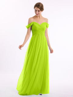 Hors De l'Épaule Col En Cœur Tulle Robe Vert Citron Grande Taille