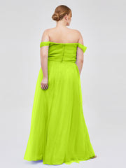 Hors De l'Épaule Col En Cœur Tulle Robe Vert Citron