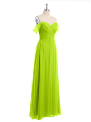 Hors De l'Épaule Col En Cœur Tulle Robe Vert Citron