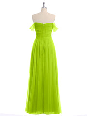 Hors De l'Épaule Col En Cœur Tulle Robe Vert Citron