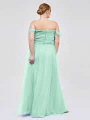 Hors De l'Épaule Col En Cœur Tulle Robe Vert Menthe