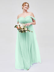 Hors De l'Épaule Col En Cœur Tulle Robe Vert Menthe Grande Taille