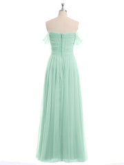 Hors De l'Épaule Col En Cœur Tulle Robe Vert Menthe