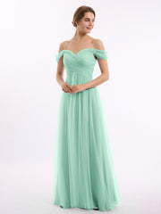 Hors De l'Épaule Col En Cœur Tulle Robe Vert Menthe
