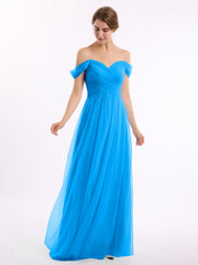 Hors De l'Épaule Col En Cœur Tulle Robe Bleu Océan