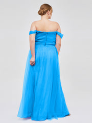 Hors De l'Épaule Col En Cœur Tulle Robe Bleu Océan