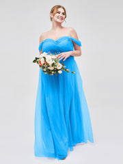 Hors De l'Épaule Col En Cœur Tulle Robe Bleu Océan Grande Taille
