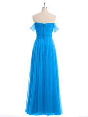 Hors De l'Épaule Col En Cœur Tulle Robe Bleu Océan