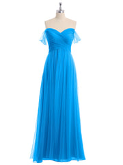 Hors De l'Épaule Col En Cœur Tulle Robe Bleu Océan