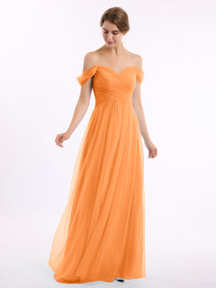 Hors De l'Épaule Col En Cœur Tulle Robe Orange