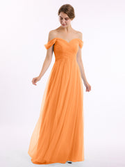 Hors De l'Épaule Col En Cœur Tulle Robe Orange