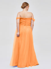 Hors De l'Épaule Col En Cœur Tulle Robe Orange