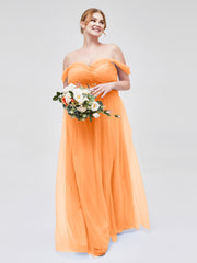 Hors De l'Épaule Col En Cœur Tulle Robe Orange