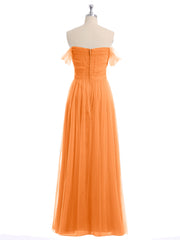 Hors De l'Épaule Col En Cœur Tulle Robe Orange
