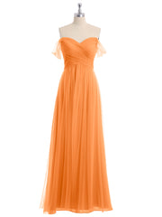 Hors De l'Épaule Col En Cœur Tulle Robe Orange
