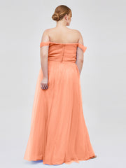 Hors De l'Épaule Col En Cœur Tulle Robe Papaye