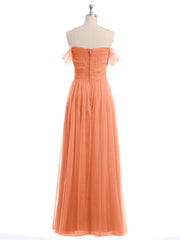 Hors De l'Épaule Col En Cœur Tulle Robe Papaye