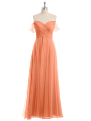 Hors De l'Épaule Col En Cœur Tulle Robe Papaye