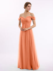 Hors De l'Épaule Col En Cœur Tulle Robe Papaye