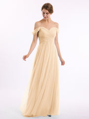 Hors De l'Épaule Col En Cœur Tulle Robe Pêche