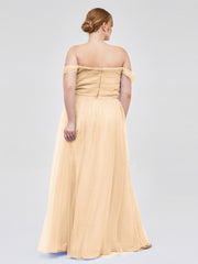 Hors De l'Épaule Col En Cœur Tulle Robe Pêche