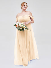 Hors De l'Épaule Col En Cœur Tulle Robe Pêche